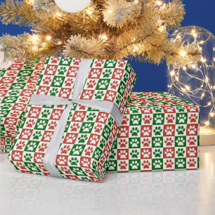 Papier Cadeau thème de Noël Motif Empreinte de patte rouge et