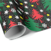 Papier Cadeau Thème de Noël noir (Coin rond)