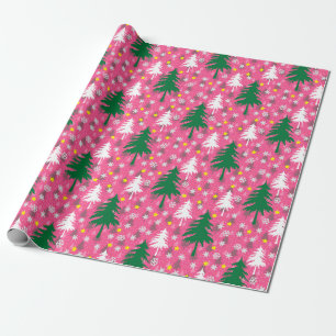 Papier Cadeau Thème de Noël rose