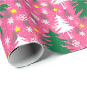 Papier Cadeau Thème de Noël rose (Coin rond)