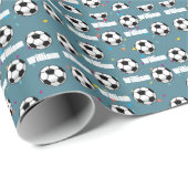 Papier Cadeau Thème de soccer d'anniversaire pour garçon (Coin rond)