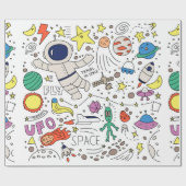 Papier Cadeau Thème Espace dans l'illustration style doodé (Plat)