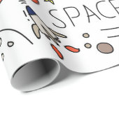 Papier Cadeau Thème Espace dans l'illustration style doodé (Coin rond)