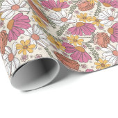 Papier Cadeau Thème fleur sauvage Fille Anniversaire (Coin rond)