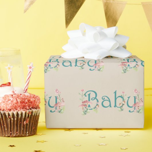 Papier Cadeau Thème Forêt Whimsical avec Baby shower Champignons (Fête d'anniversaire)