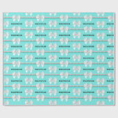 Papier Cadeau Thème Glam Aqua Tiffany Bougie Nœud Blanc Perles (Plat)