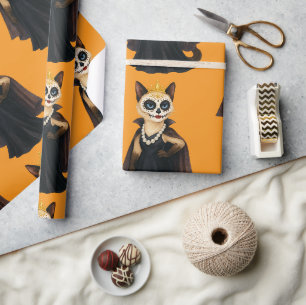Papier Cadeau Thème Halloween pour les amoureux de chats siamois