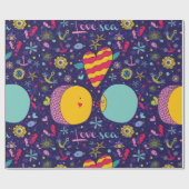 Papier Cadeau Thème marin Ancre Poisson Starfish Seahorse (Plat)