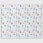 Papier Cadeau Thème nautique Pale Bleu Rouge Jaune Motif (Plat)