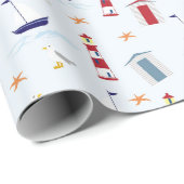 Papier Cadeau Thème nautique Pale Bleu Rouge Jaune Motif (Coin rond)