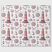 Papier Cadeau Thème nautique - Phare, Corail, Marine (Plat)