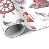 Papier Cadeau Thème nautique - Phare, Corail, Marine (Coin rond)