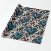 Papier Cadeau Thème numérique Blue Tattoo Hearts (Déroulé)