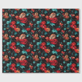 Papier Cadeau Thème numérique des Coeurs Fleurs de tatouage (Plat)