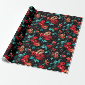 Papier Cadeau Thème numérique des Coeurs Fleurs de tatouage (Déroulé)