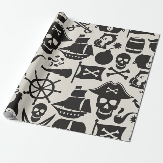 Papier Cadeau Thème pirate noir Motif nautique (Déroulé)