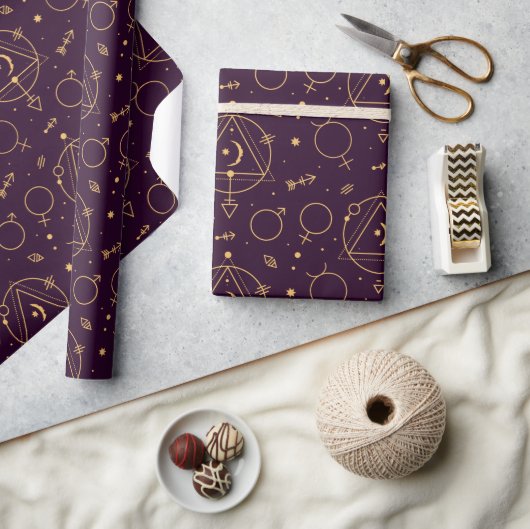 Papier Cadeau Thème Solareclipse étoile d'or céleste (Artisanat)