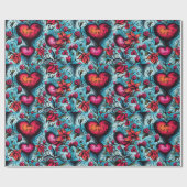 Papier Cadeau Thème Tattoo Blue Hearts (Plat)