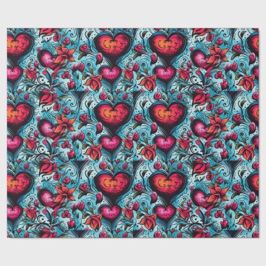 Papier Cadeau Thème Tattoo Blue Hearts (Couture)