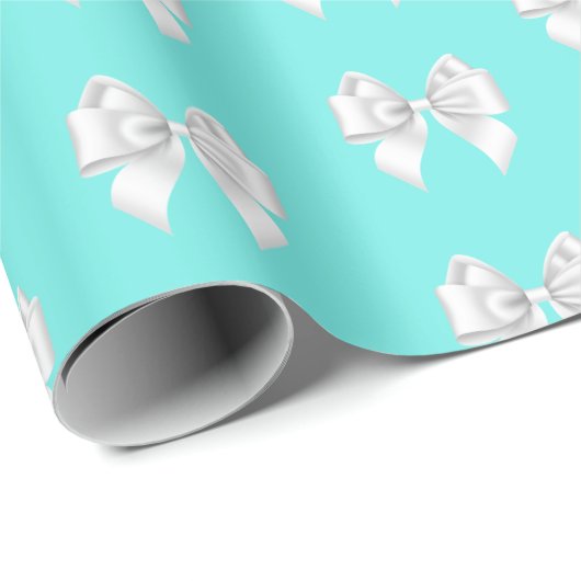 Papier Cadeau Thème Tiffany Bleu Aqua Sarcelle Glam Ruban Blanc (Coin rond)