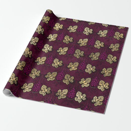 Papier Cadeau Thème vin bordeaux et or (Déroulé)