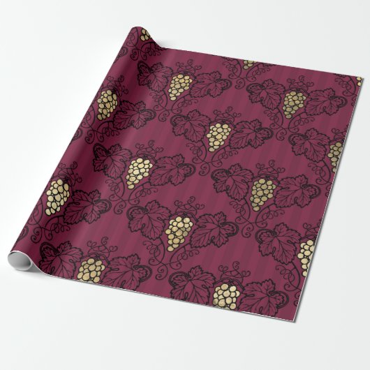 Papier Cadeau Thème vin Bourgogne prune et or (Déroulé)
