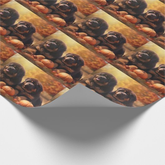 Papier Cadeau Tibétain Mastiff Chiot Automne Citrouille délice (Coin)