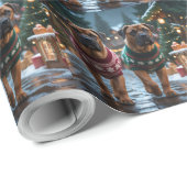 Papier Cadeau Tibetan Mastiff Dogs Christmas Snow Holiday (Coin rond)