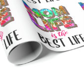 Papier Cadeau Tie Dye Maman La vie est la meilleure vie (Coin rond)