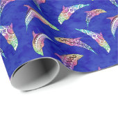 Papier Cadeau Tie Dye Marine Animals Dolphins Marlins (Coin rond)