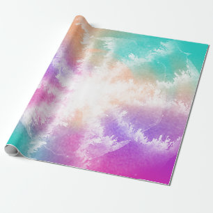 Papier Cadeau Tie Dye Pastel Aquarelle rose orange Turquoise vio