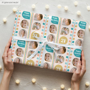 Papier Cadeau Tige de feuille rétro Anniversaire Photo personnal
