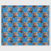 Papier Cadeau Tiger Head Pattern Design Blue  (Plat)