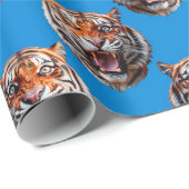 Papier Cadeau Tiger Head Pattern Design Blue  (Coin rond)