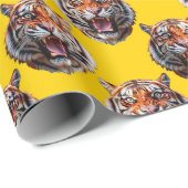 Papier Cadeau Tiger Head Pattern Design Yellow  (Coin rond)