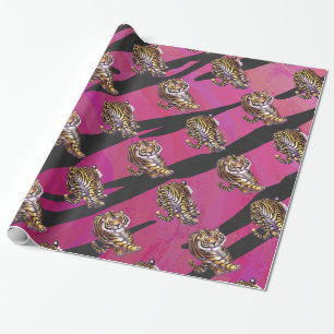 Papier Cadeau Tiger rose chaud et noir