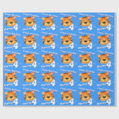 Papier Cadeau Tiger visage art et nom bleu 4e anniversaire envel (Plat)