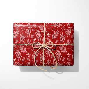Papier Cadeau Tiges élégantes de houx et de baies rouges