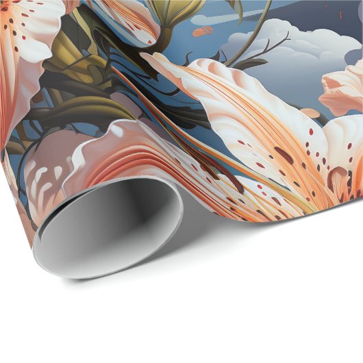 Papier Cadeau Tigre Blanc Pastel Lilly sans couture (Coin rond)