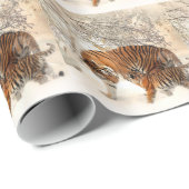 Papier Cadeau Tigre de bébé et maman de tigre dans une forêt (Coin rond)