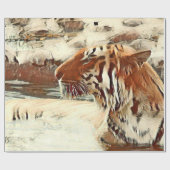 Papier Cadeau tigre de natation de couleur chaude (Plat)