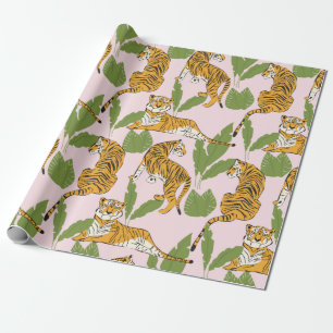 Papier Cadeau Tigre dessiné à la main sans couture motif, gros