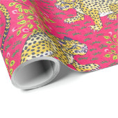 Papier Cadeau Tigre Jaune Sur Floral arrière - plan Rose (Coin rond)