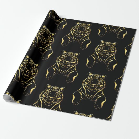 Papier Cadeau Tigre noir à rayures dorées (Déroulé)