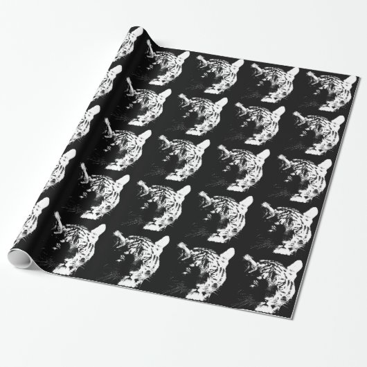 Papier Cadeau Tigre noir et blanc Pop Art (Déroulé)