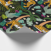 Papier Cadeau Tigre tropical Forêt botanique Noire Jungle Safari (Coin)