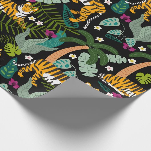 Papier Cadeau Tigre tropical Forêt botanique Noire Jungle Safari (Coin)