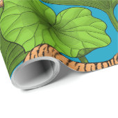 Papier Cadeau Tigres dans l'étang rose lotus (Coin rond)