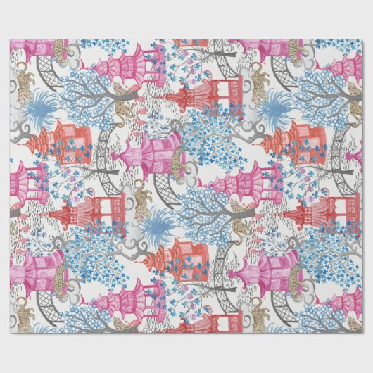 Papier Cadeau Tigres et forêt de pagode en épicé (Plat)