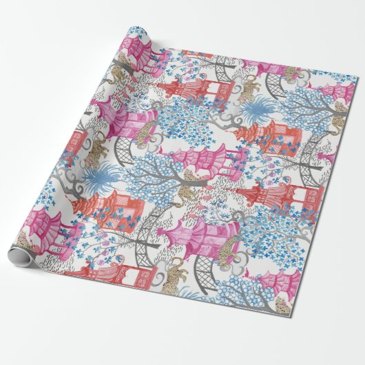Papier Cadeau Tigres et forêt de pagode en épicé (Déroulé)